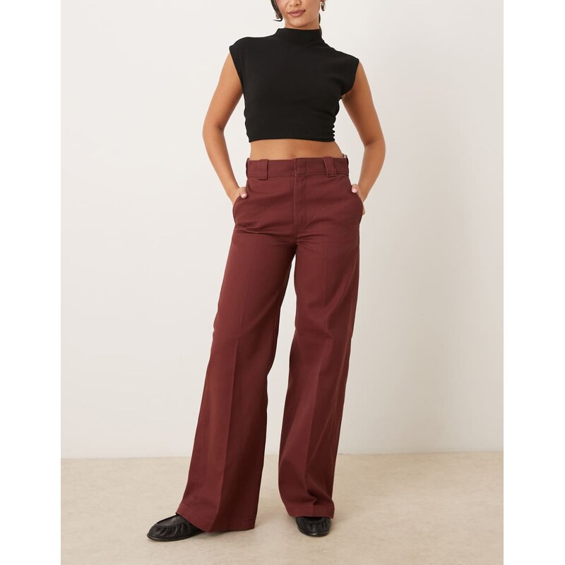 Dickies wide leg trousers in burgundy-Red