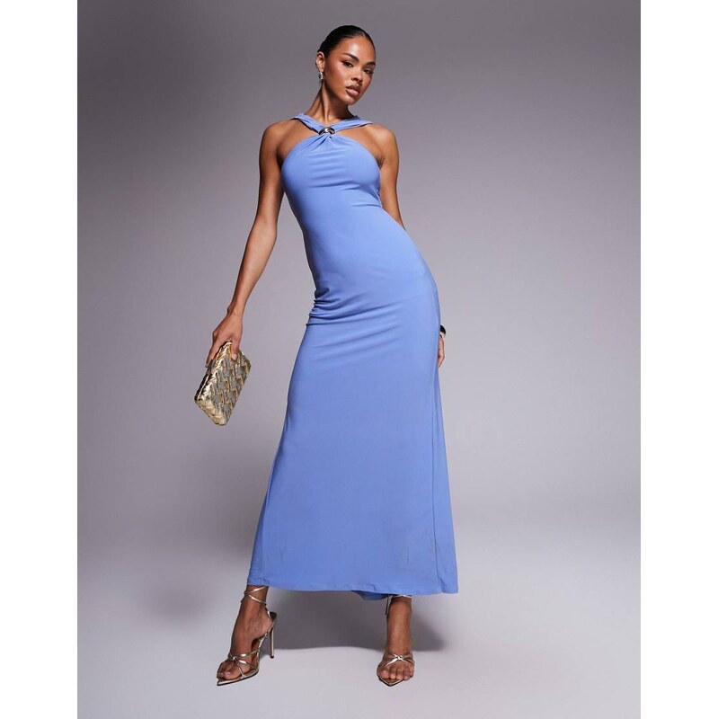 ASOS DESIGN trimmed halterneck maxi dress with twisted back