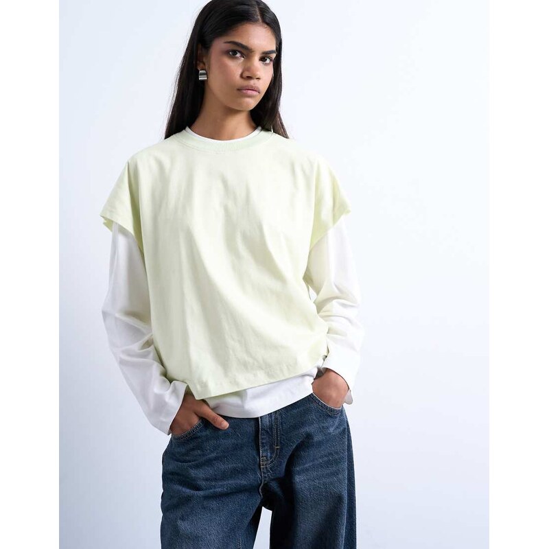 Topshop double layer skater tee in green and ecru 107954161