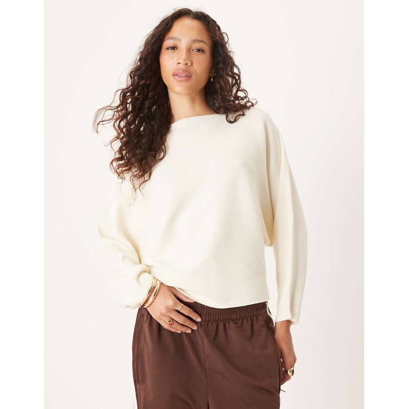 ASOS DESIGN knitted supersoft batwing jumper in ecru-White 107954281