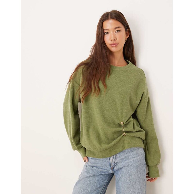 ASOS DESIGN Supersoft cinched trim detail long sleeve top in