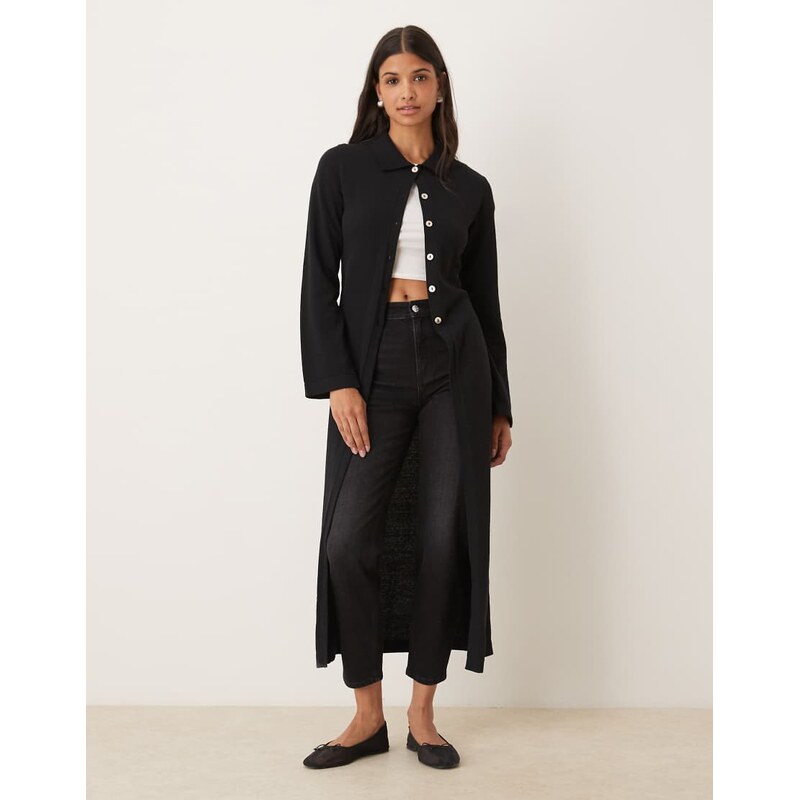 ASOS DESIGN knitted maxi cardigan with angel sleeve in black 108391448