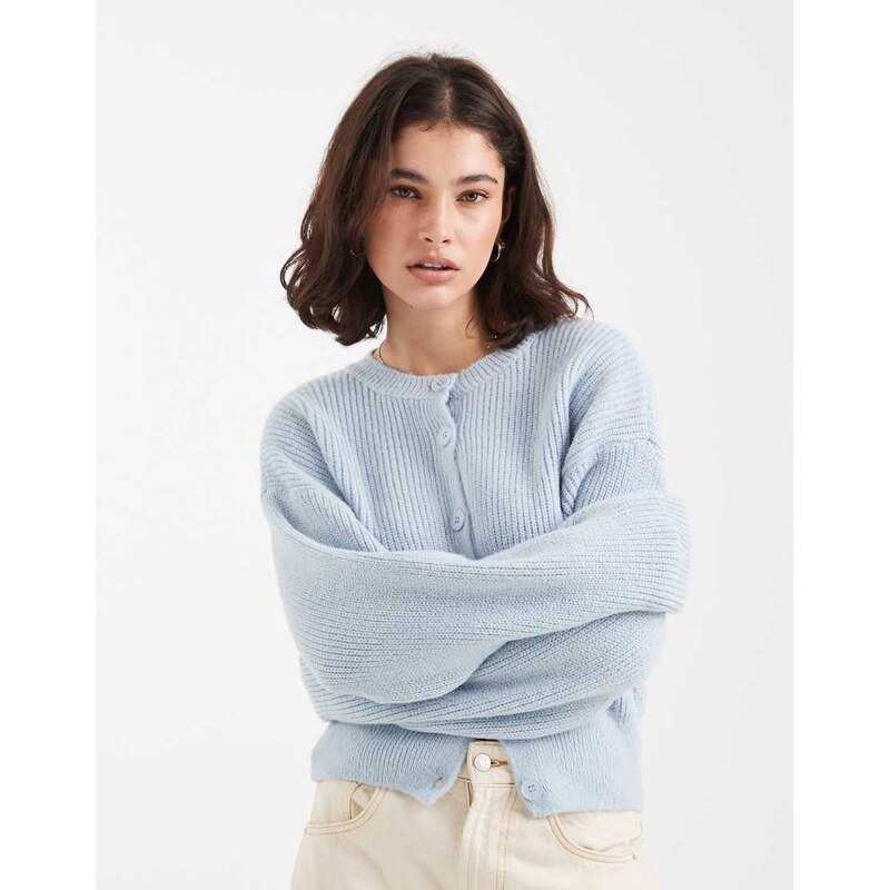 ASOS DESIGN knitted cardigan with cocoon sleeve in light blue