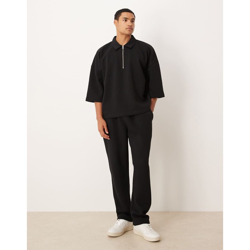 ASOS DESIGN straight leg joggers with pleat details in black