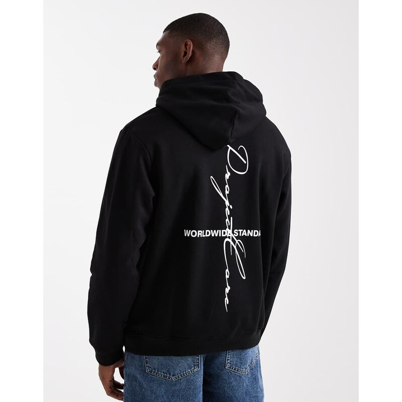 Jack & Jones oversized project core back print hoodie in black