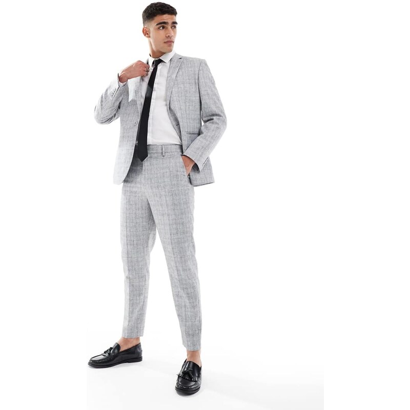 ASOS DESIGN tapered suit trousers in light grey texture with