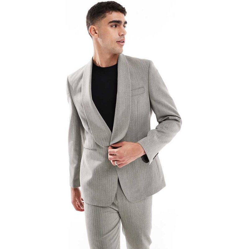 ASOS DESIGN slim shawl suit jacket with linen in grey