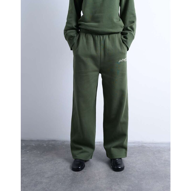 Topshop la paloma embroidered straight jogger co-ord in green