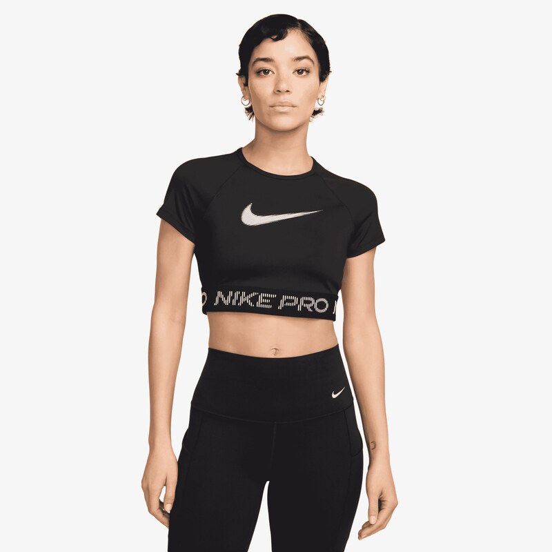 Nike Pro Womens Dri-FIT Short-Sleeve Cropped Graphic Top BLACK