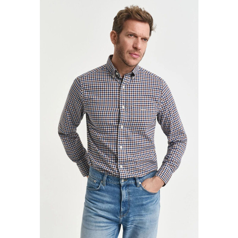 KOŠILE GANT REG TWILL GINGHAM SHIRT MAHOGANY BROWN