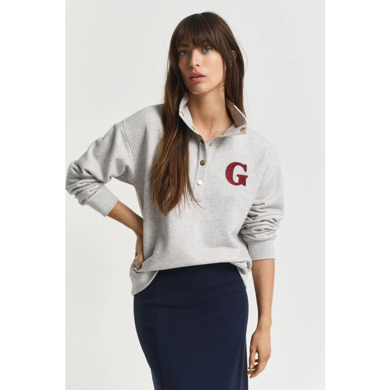 MIKINA GANT G BADGE HALF BUTTON UP SWEAT LIGHT GREY MELANGE