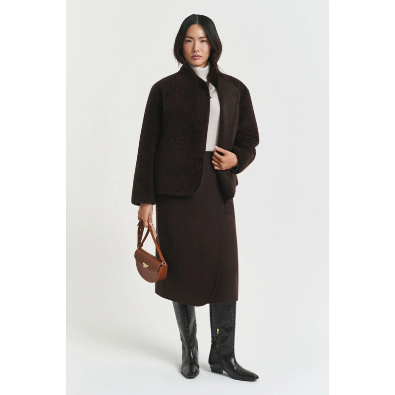 SUKNĚ GANT MIDI HANDSTITCHED WRAP SKIRT DEEP BROWN