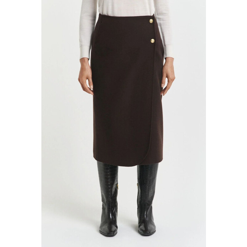 SUKNĚ GANT MIDI HANDSTITCHED WRAP SKIRT DEEP BROWN