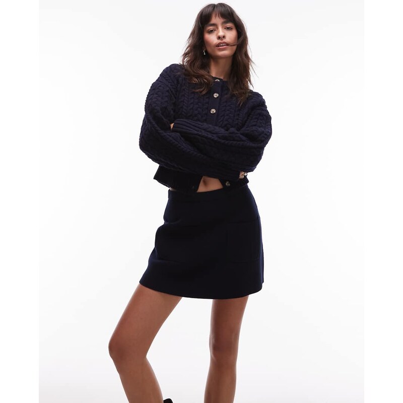 ARKET knitted mini skirt with patch pockets in dark blue-Navy 107958015