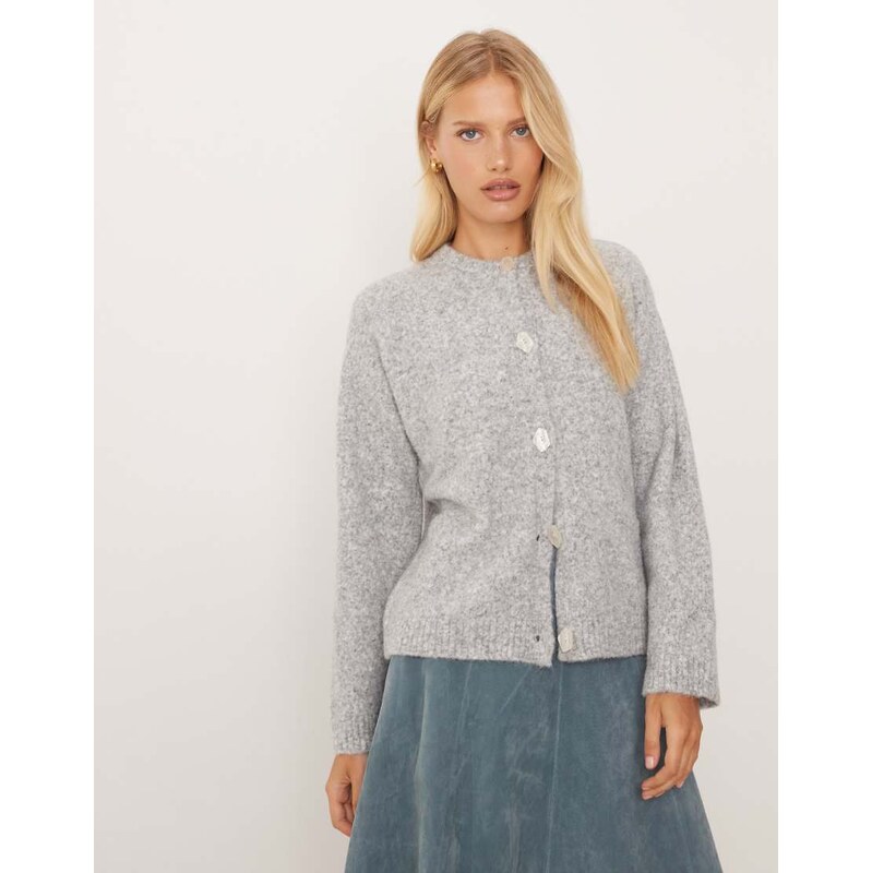 ASOS DESIGN knitted cardigan with button interest with wool in