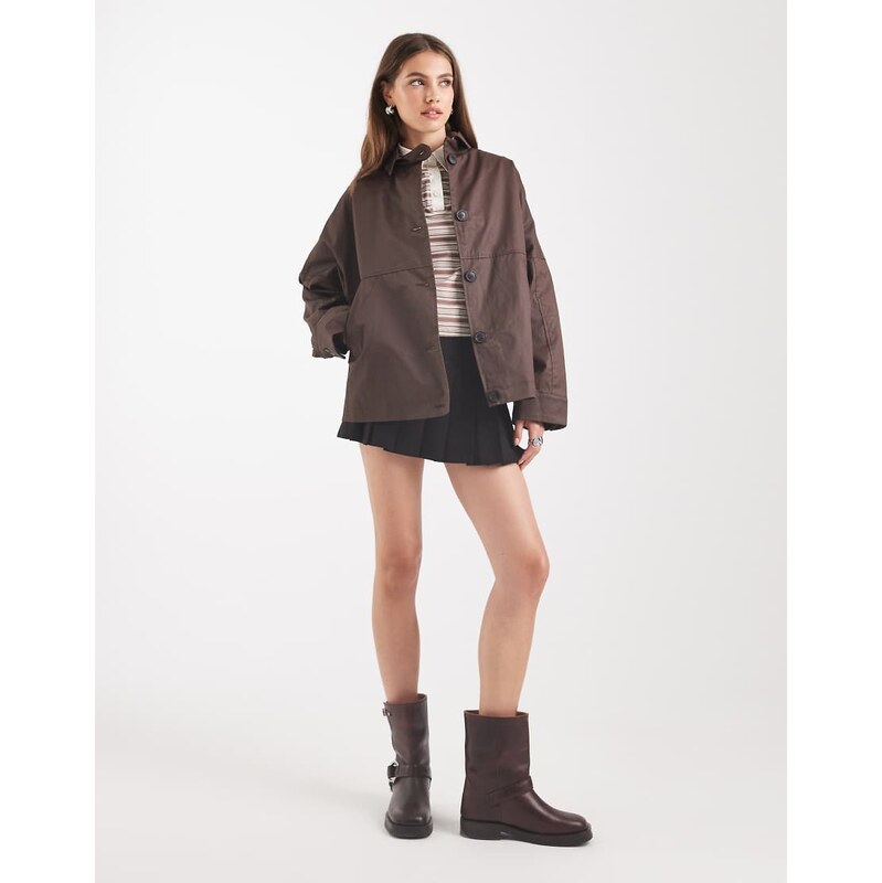 ASOS DESIGN wax harrington jacket in chocolate-Brown