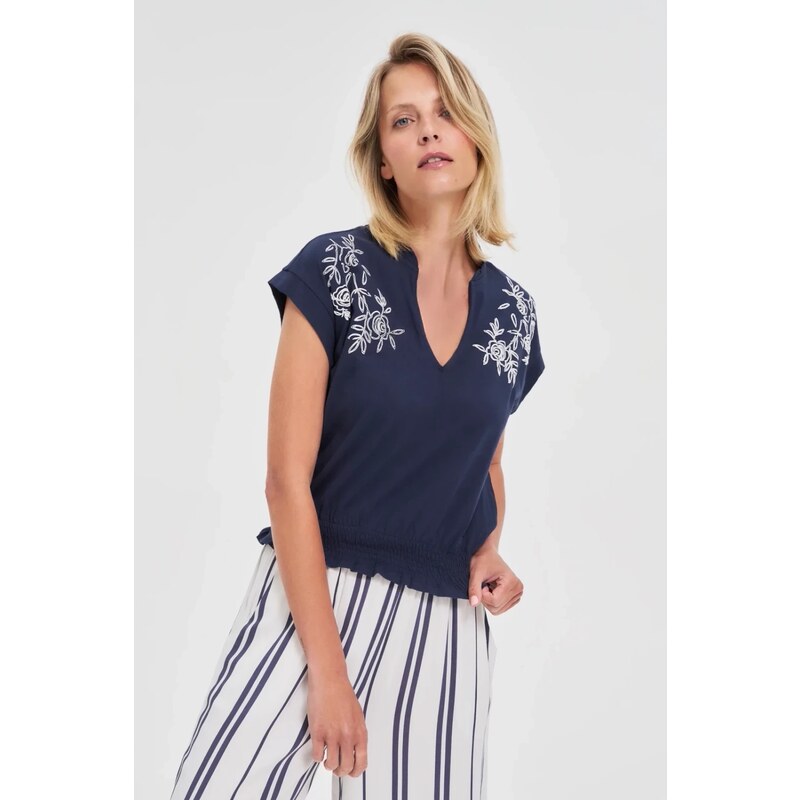 Marisse Navy Blue Cotton Blouse