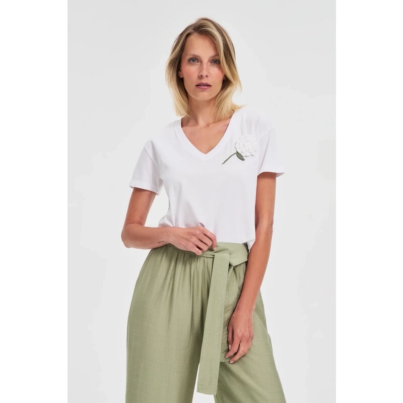 Marisse White Blouse With Crochet Appliqué