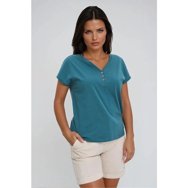 Marisse Cotton Blouse With Buttons, Green