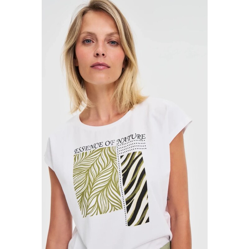 Marisse Cotton Blouse With Print, White