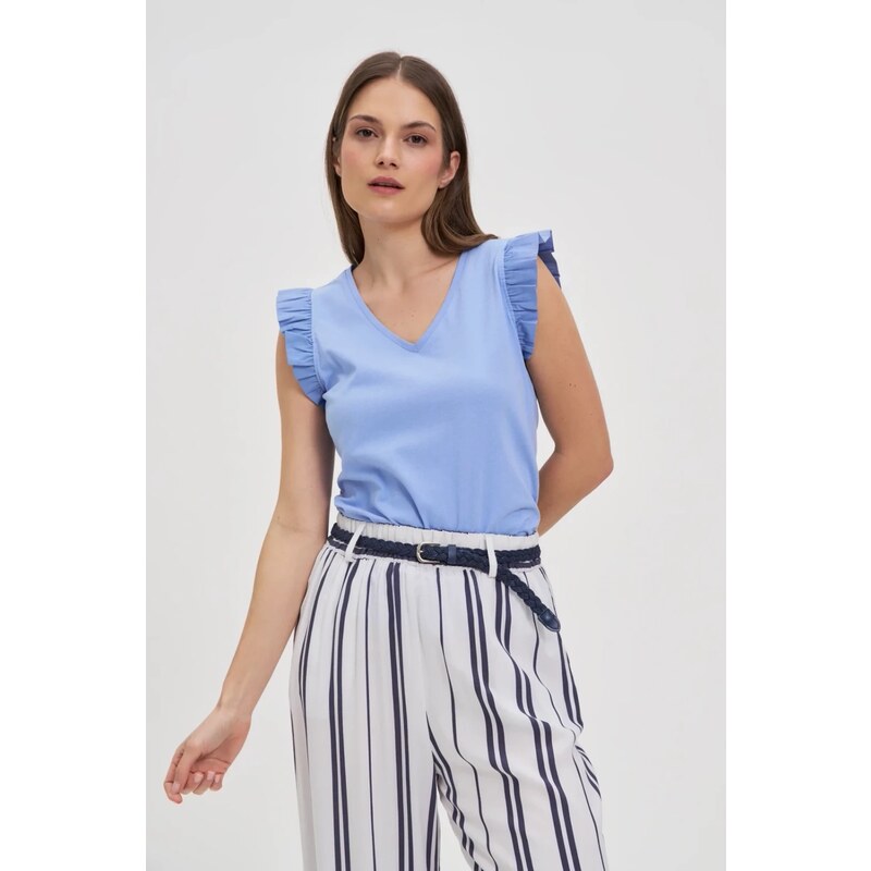 Marisse Sky Blue Blouse With Ruffles On The Shoulders