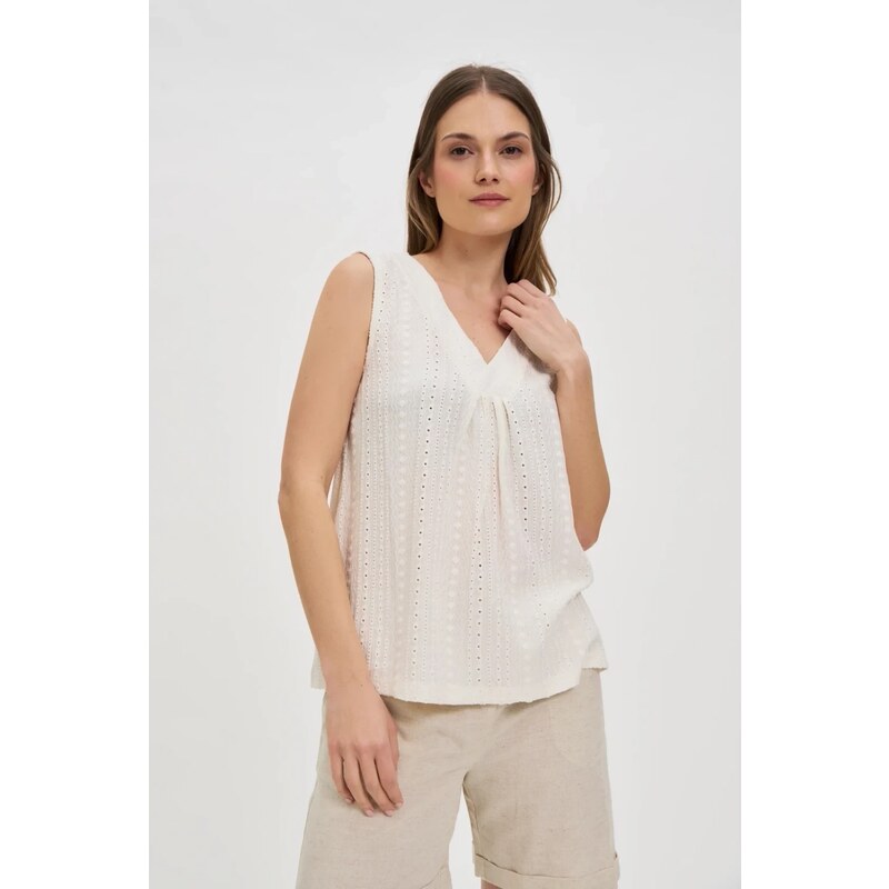 Marisse Ecru V-Neck Top