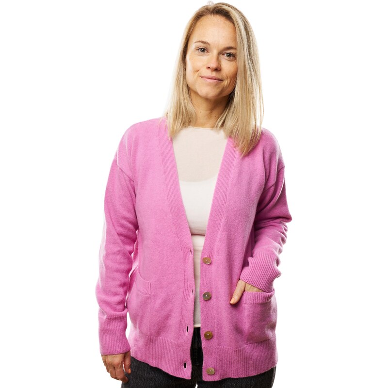 Vlnka Vlněný svetr Merino s kašmírem s knoflíky Carla světle růžová 107972514