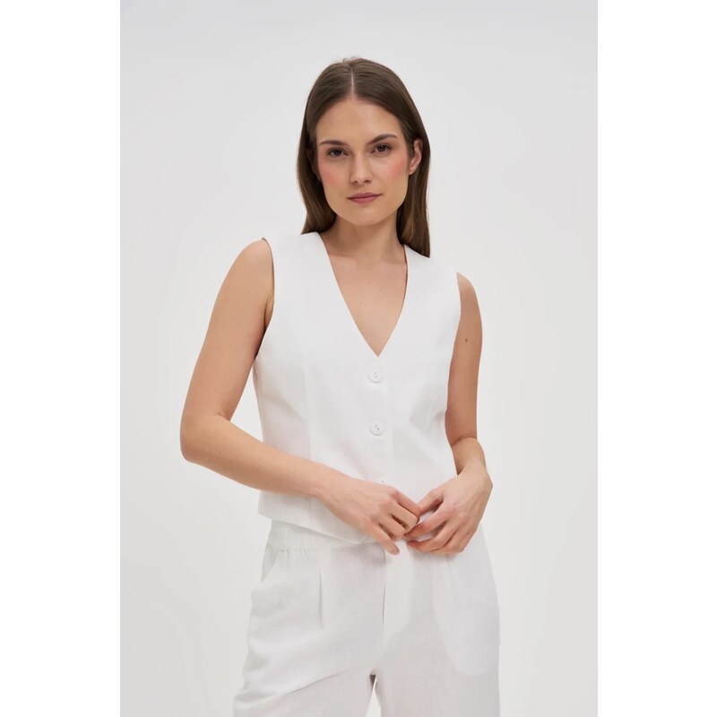 Marisse White Linen Vest