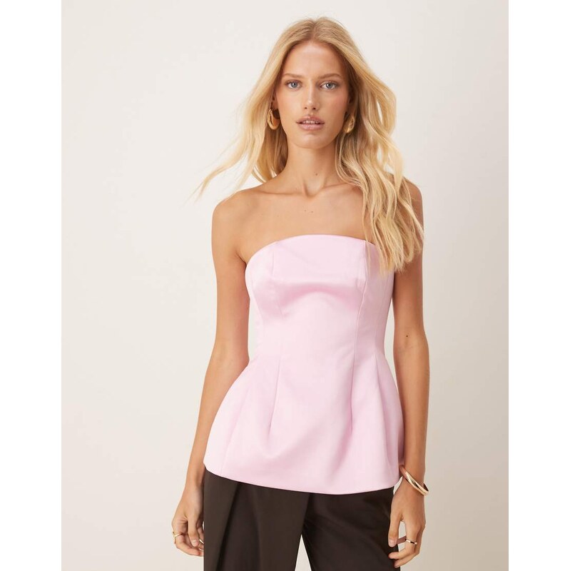 ASOS DESIGN Premium structured satin peplum hem bandeau top in