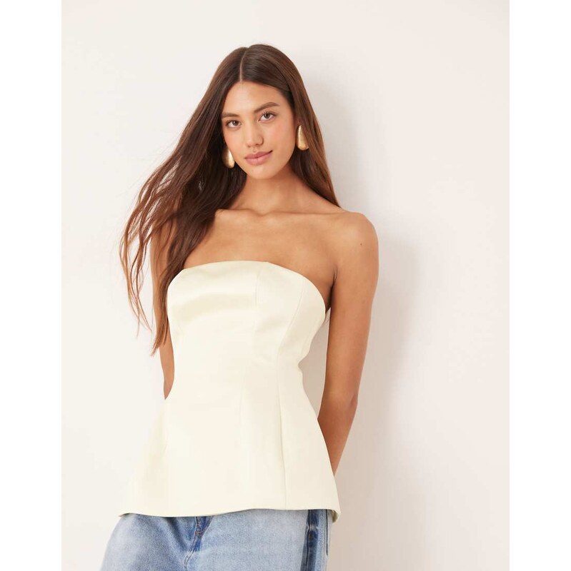 ASOS DESIGN Premium structured satin peplum hem bandeau top in