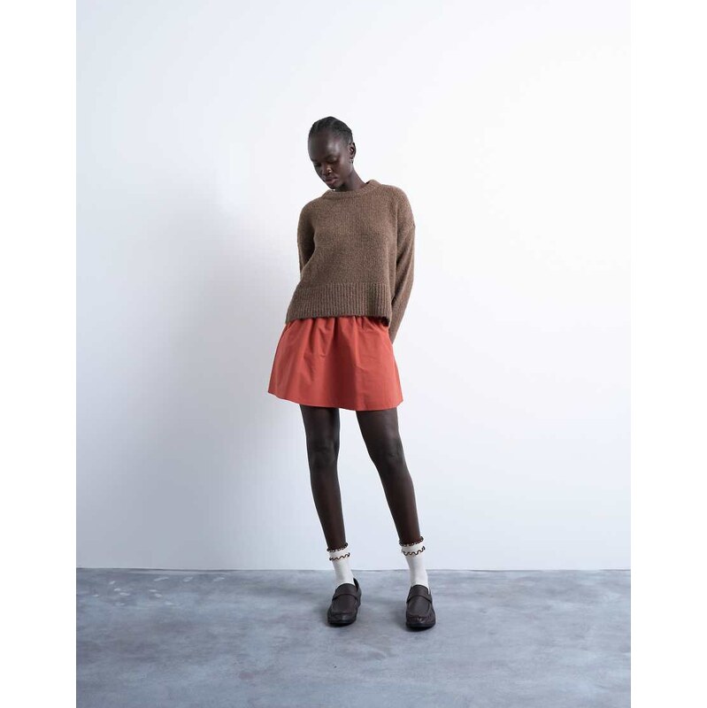 Topshop elasticated mini skirt in rust-Brown
