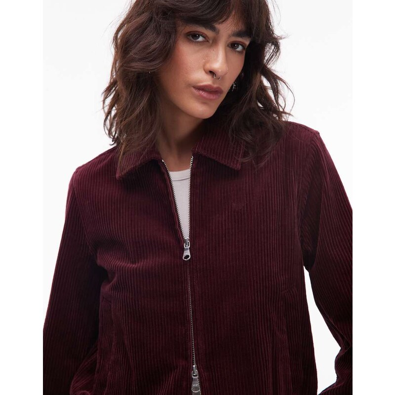 ARKET cord blouson jacket with zip front in burgundy-Red 107976988