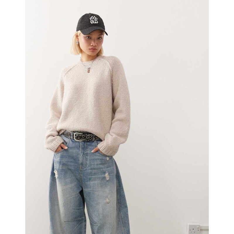 Weekday oversized jumper in slub yarn with reversed seams in off-white 115514097