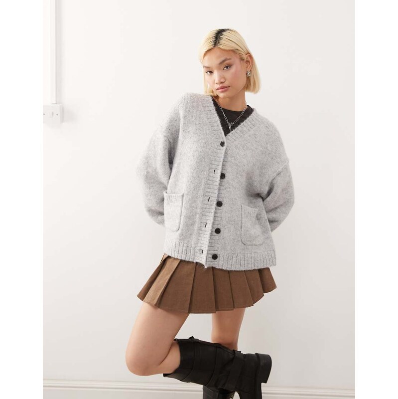 Weekday wool blend relaxed fit v neck cardigan in grey melange 113557519