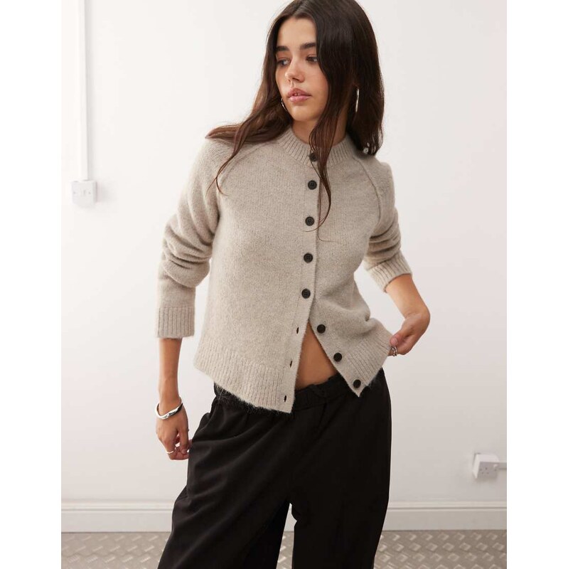 Weekday wool blend fitted cardigan in light mole melange-Neutral