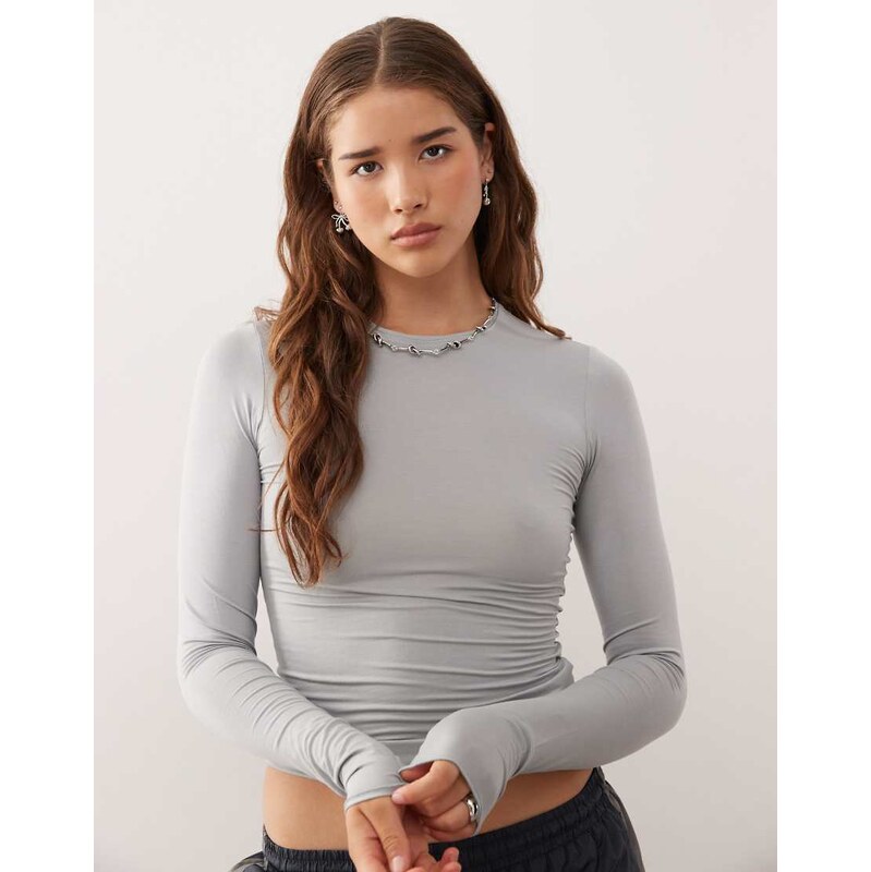 Weekday slim fit super soft long sleeve top in light grey 107977007