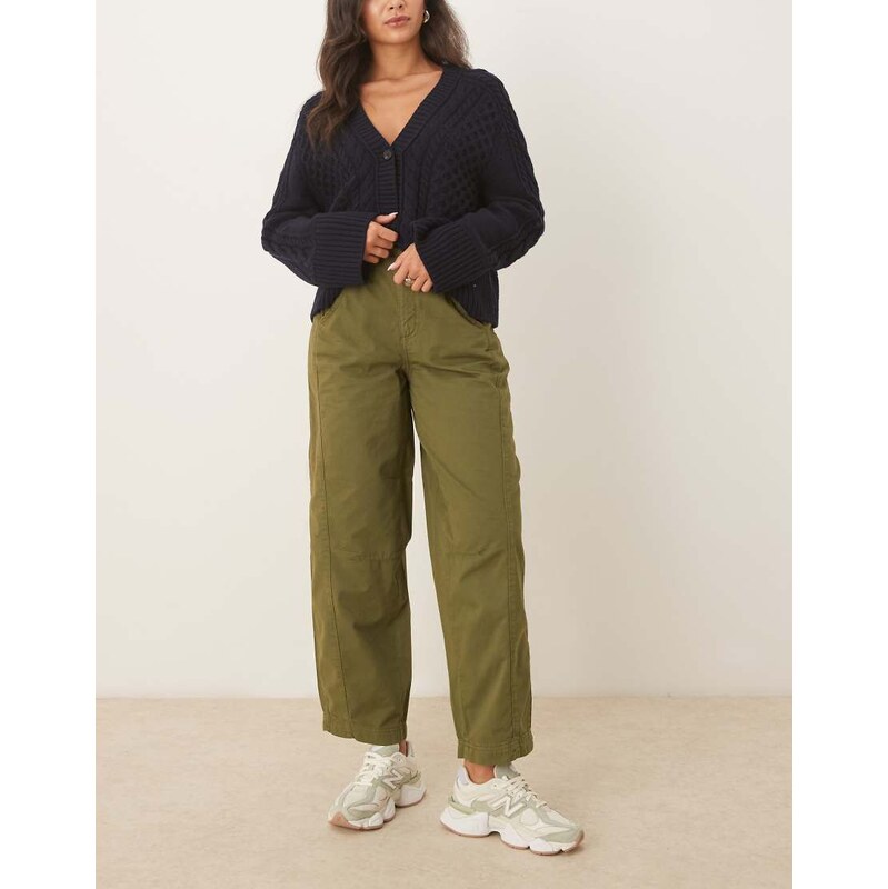 ASOS DESIGN barrel leg trouser in paper touch cotton in khaki