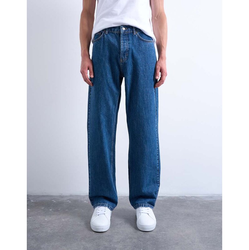 Topman rigid baggy jean in mid wash-Blue