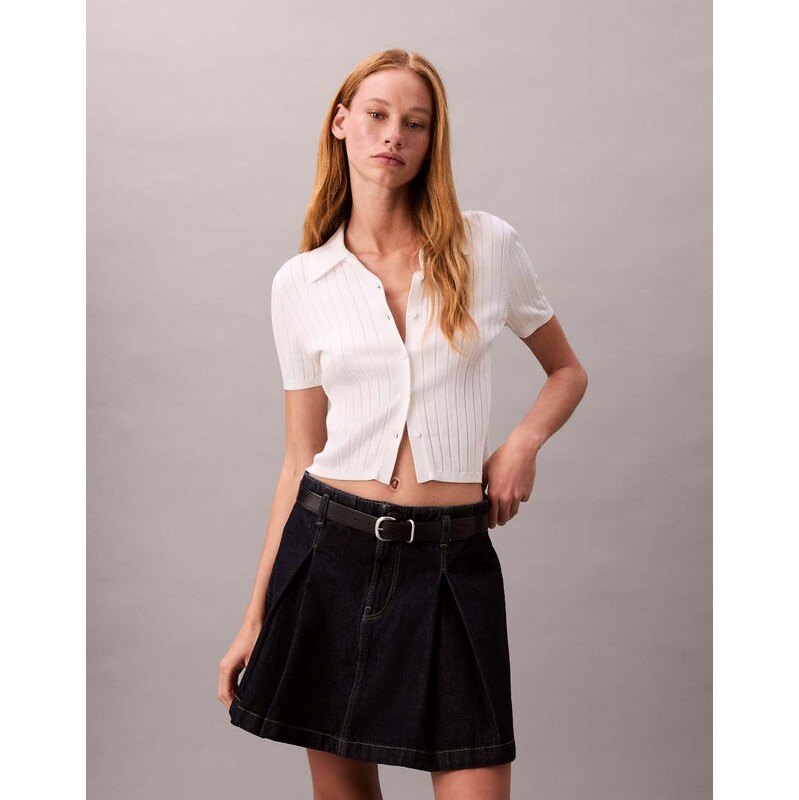 Calvin Klein Jeans denim pleated skirt in indigo rinse-Navy 107983212