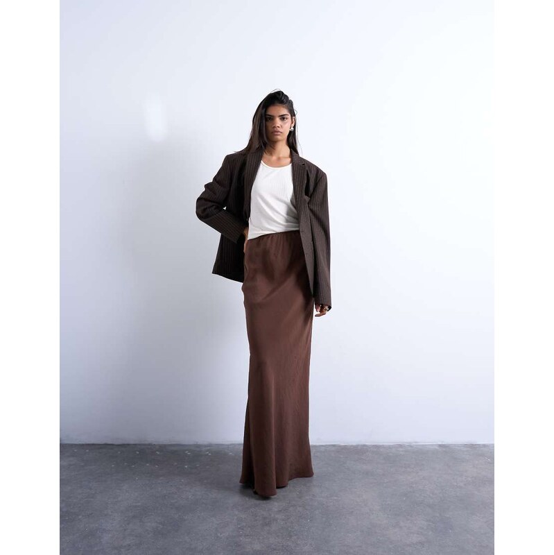 Topshop co-ord super soft cupro bias midi in brown