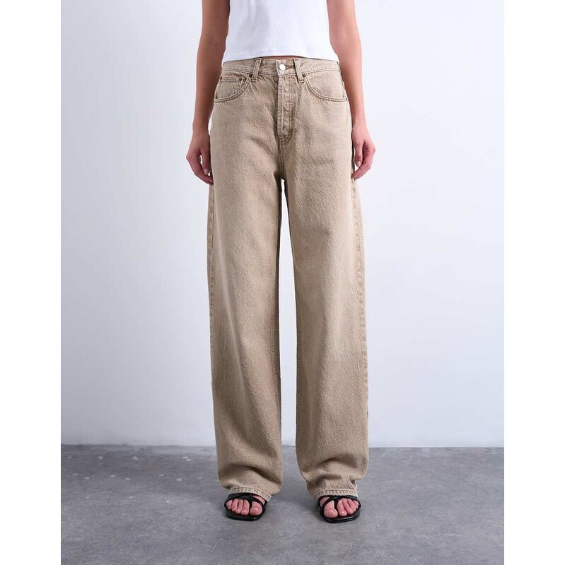 Topshop Column mid rise jean in washed beige-Neutral