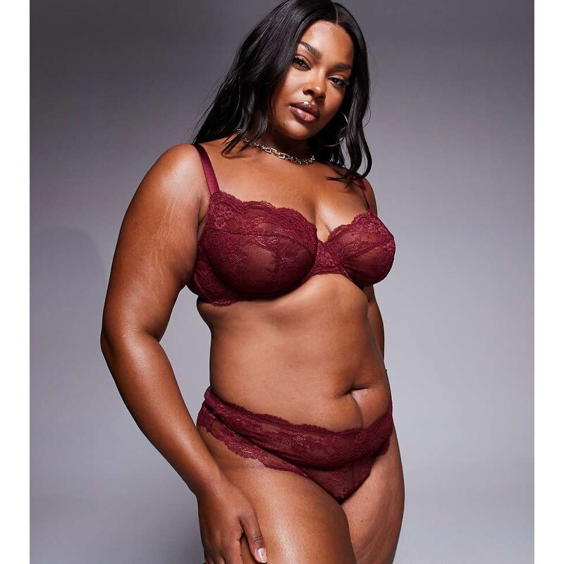 ASOS Curve ASOS DESIGN Curve Lola lace thong in burgundy-Red 108385307