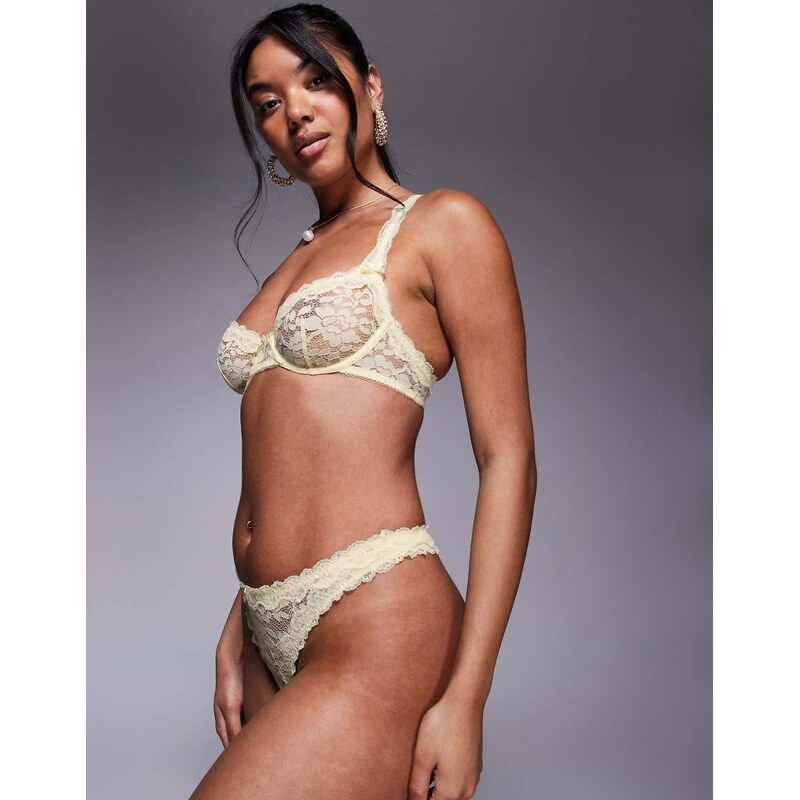 ASOS DESIGN Hazel all over lace t back thong with lace trim in 108253339