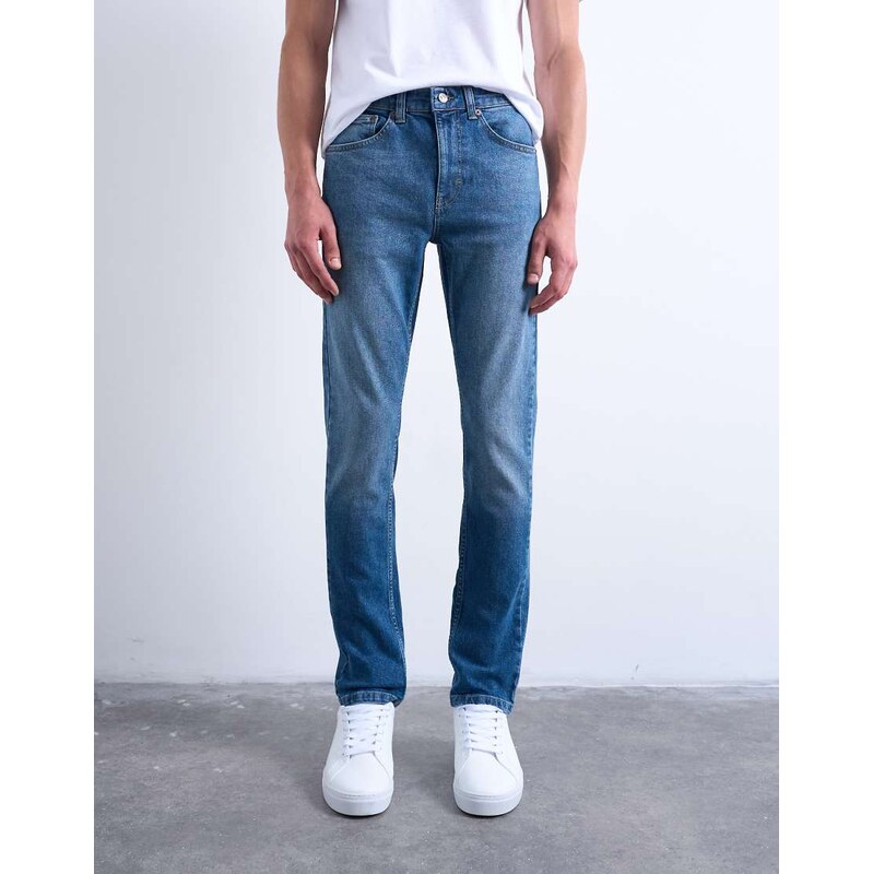 Topman stretch skinny jean in mid wash-Blue