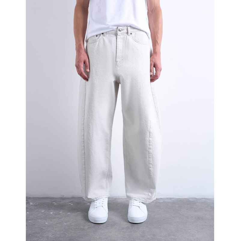 Topman rigid barrel jean in bone-White