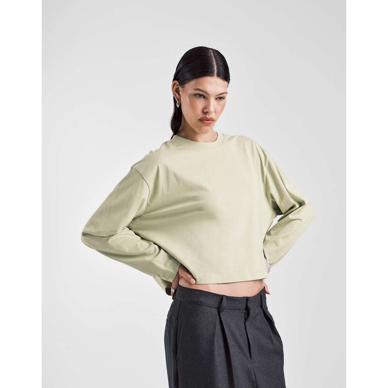 ASOS DESIGN long sleeve boxy cropped t-shirt in olive-Multi 113760389