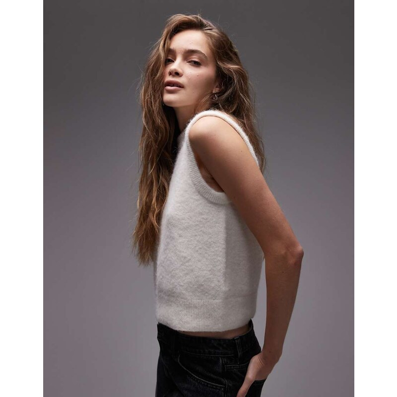 ARKET alpaca blend knitted tank vest in off-white 107981384
