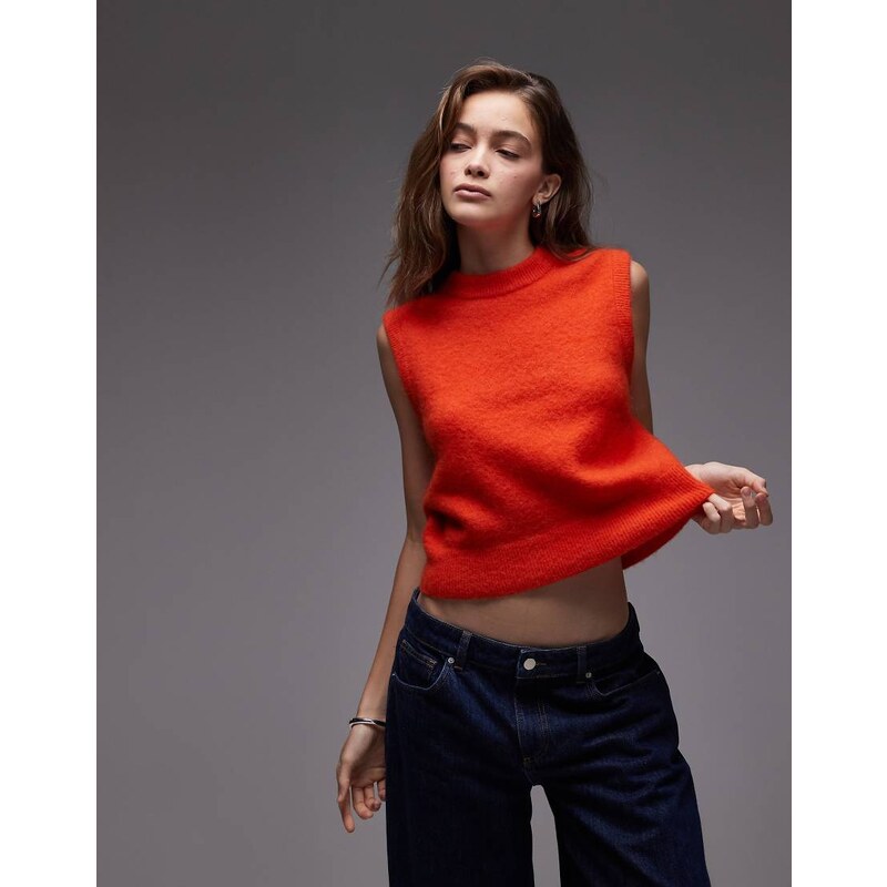 ARKET alpaca blend knitted tank vest in deep orange