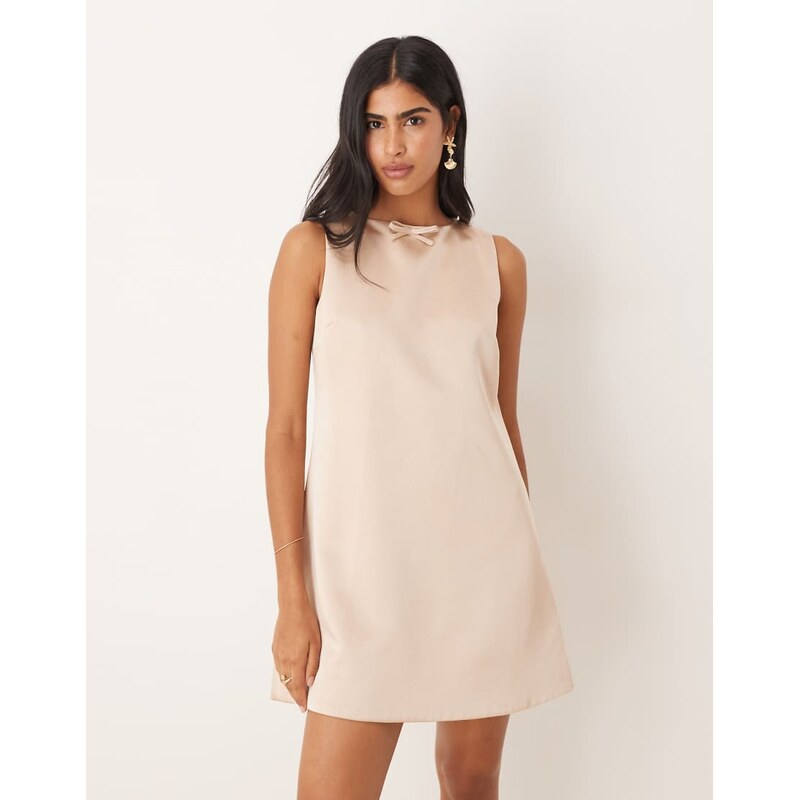Six Stories satin shift mini dress in soft gold 108565752