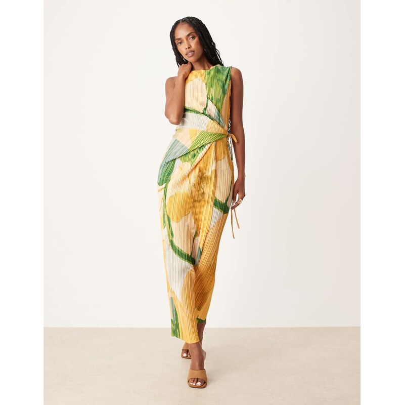 ASOS DESIGN plisse sleeveless wrap tie side maxi in painted green 114475602